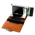 Portafoglio multi-carta KB238 in lega di alluminio con texture effetto cera d'olio e protezione RFID.