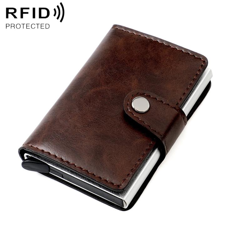 Portafoglio multi-carta KB238 in lega di alluminio con texture effetto cera d'olio e protezione RFID.