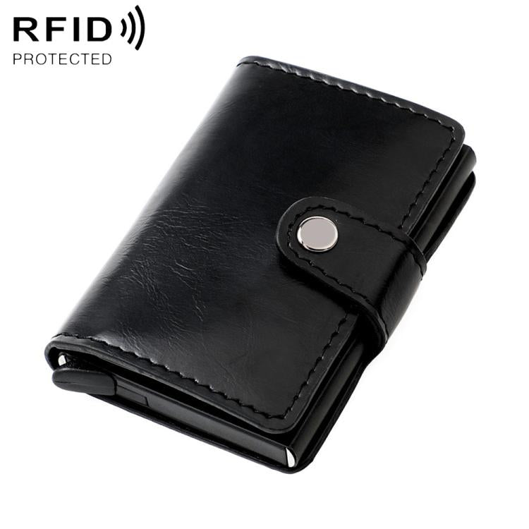 Portafoglio multi-carta KB238 in lega di alluminio con texture effetto cera d'olio e protezione RFID.