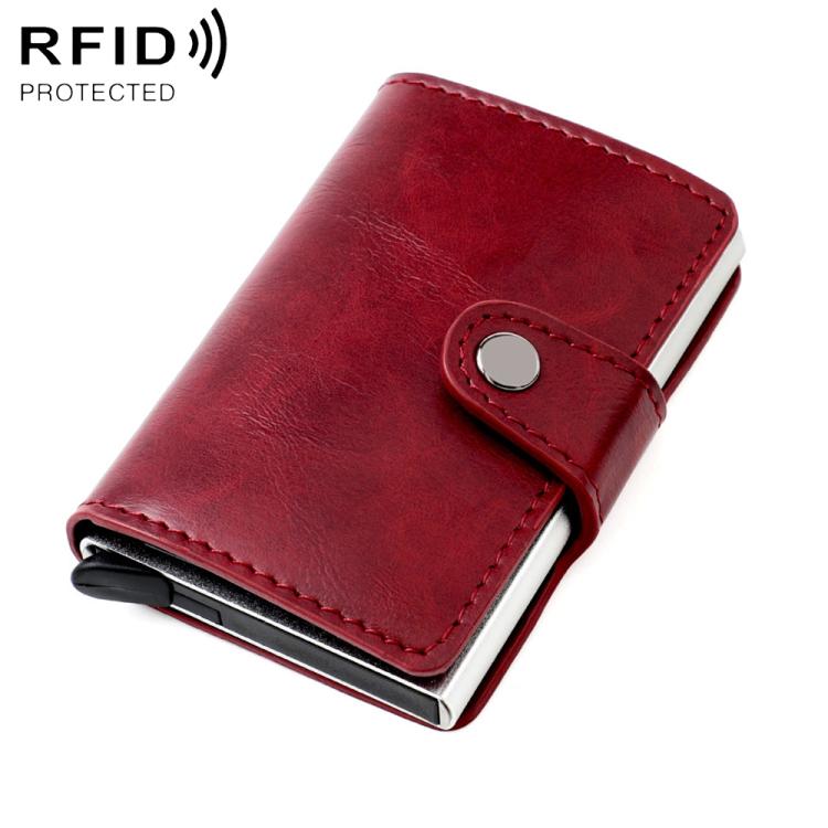Portafoglio multi-carta KB238 in lega di alluminio con texture effetto cera d'olio e protezione RFID.