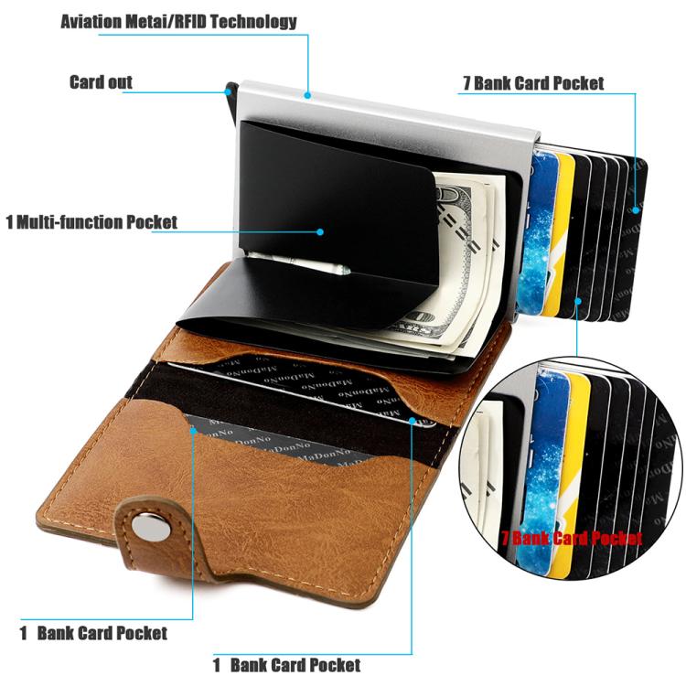 Portafoglio multi-carta KB238 in lega di alluminio con texture effetto cera d'olio e protezione RFID.