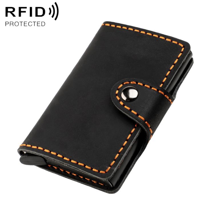 KB256 Retro Crazy Horse Borsa porta carte in alluminio con RFID automatico