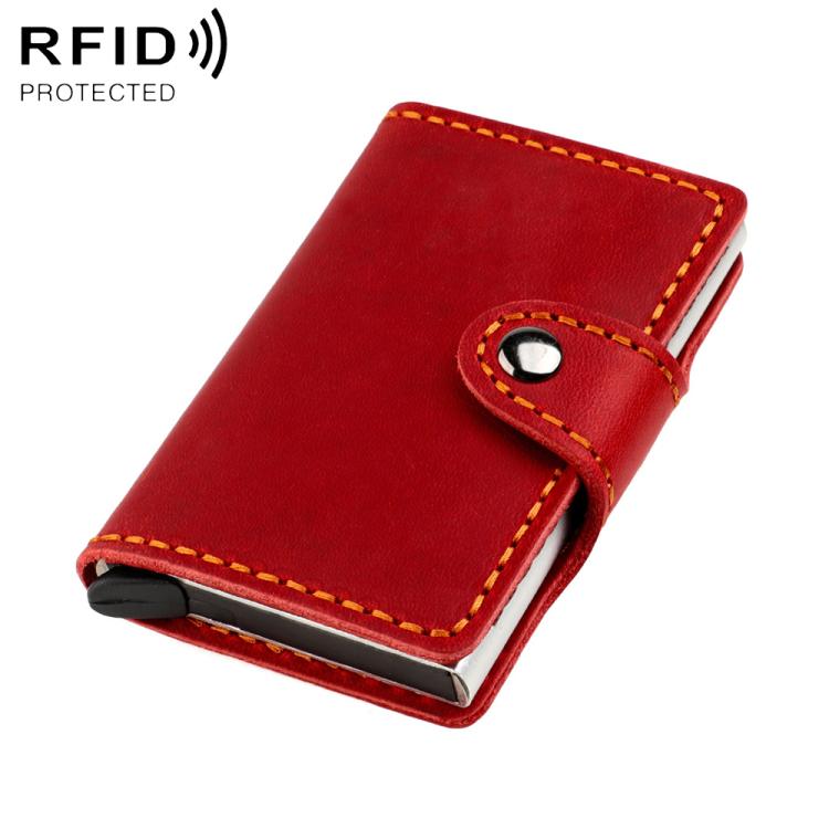 KB256 Retro Crazy Horse Borsa porta carte in alluminio con RFID automatico