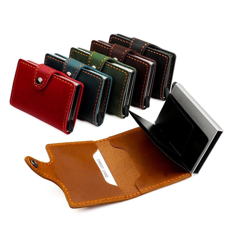 KB256 Retro Crazy Horse Borsa porta carte in alluminio con RFID automatico