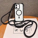 Custodia per telefono magnetica antiurto in acrilico a quattro angoli in stile drone con cordino lungo e corto., For iPhone 12, For iPhone 12 Pro Max, For iPhone 12 Pro, For iPhone 11