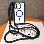 Custodia per telefono magnetica antiurto in acrilico a quattro angoli in stile drone con cordino lungo e corto., For iPhone 12, For iPhone 12 Pro Max, For iPhone 12 Pro, For iPhone 11