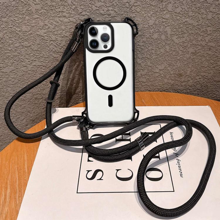 Custodia per telefono magnetica antiurto in acrilico a quattro angoli in stile drone con cordino lungo e corto., For iPhone 12, For iPhone 12 Pro Max, For iPhone 12 Pro, For iPhone 11