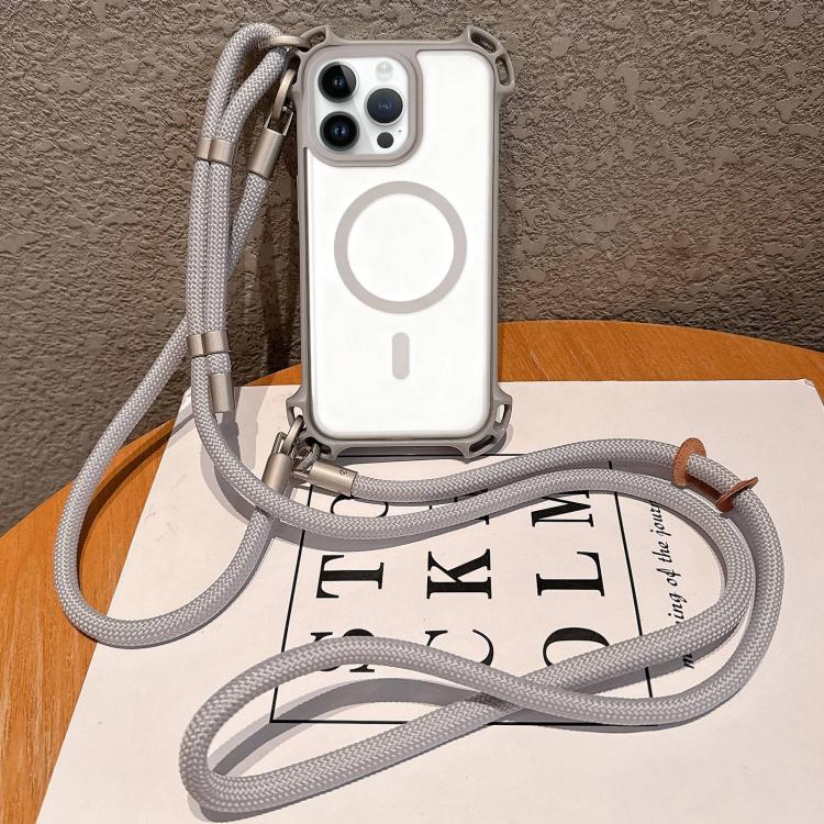 Custodia per telefono magnetica antiurto in acrilico a quattro angoli in stile drone con cordino lungo e corto., For iPhone 12, For iPhone 12 Pro Max, For iPhone 12 Pro, For iPhone 11