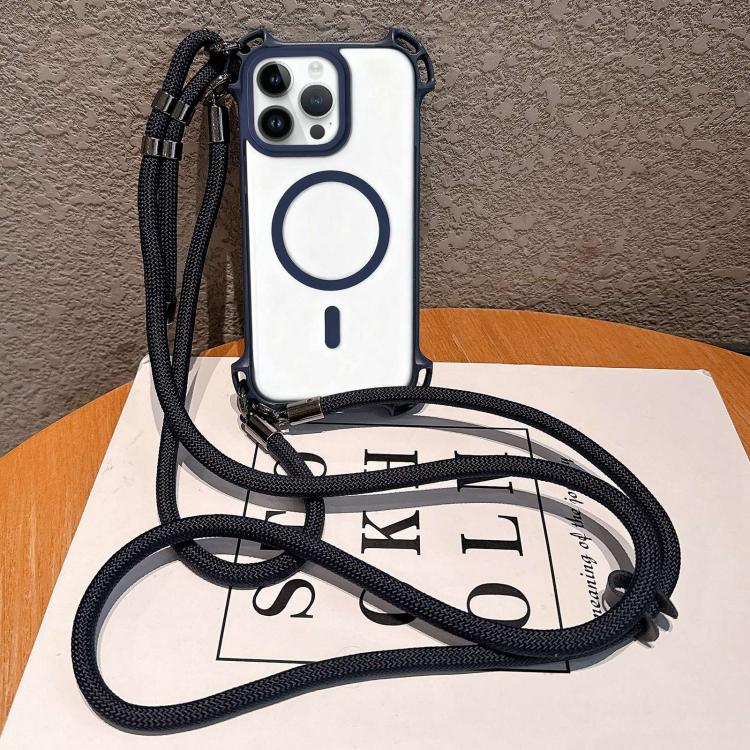 Custodia per telefono magnetica antiurto in acrilico a quattro angoli in stile drone con cordino lungo e corto., For iPhone 12, For iPhone 12 Pro Max, For iPhone 12 Pro, For iPhone 11