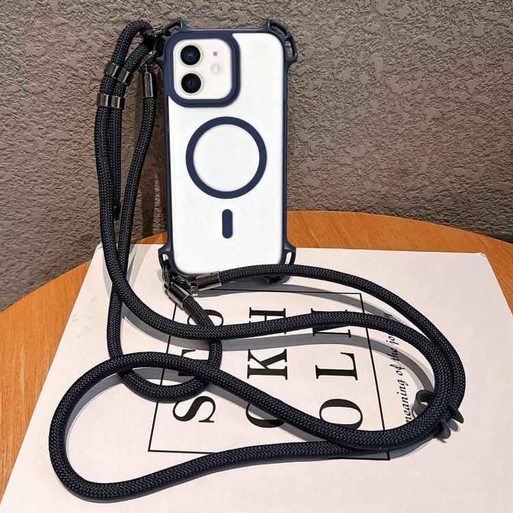 Custodia per telefono magnetica antiurto in acrilico a quattro angoli in stile drone con cordino lungo e corto., For iPhone 12, For iPhone 12 Pro Max, For iPhone 12 Pro, For iPhone 11