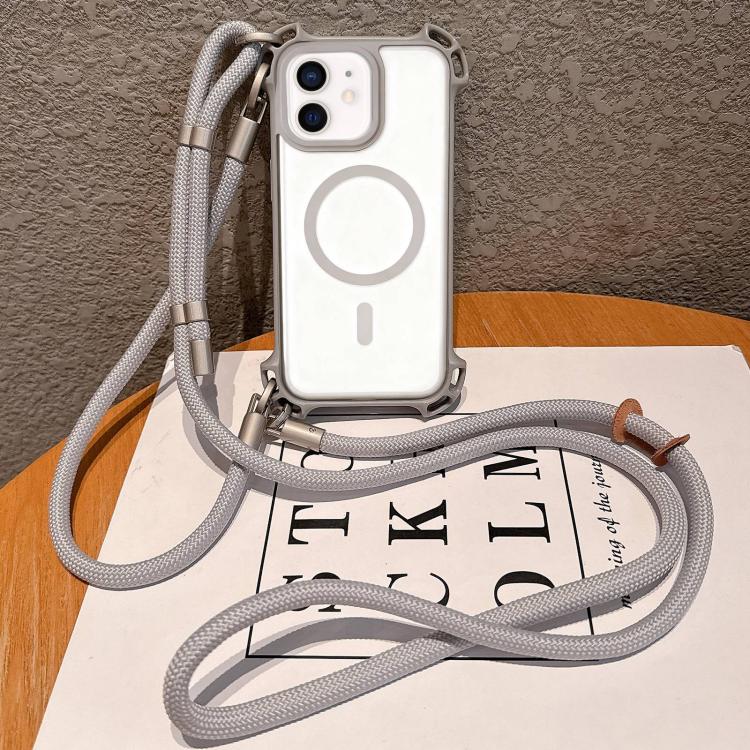 Custodia per telefono magnetica antiurto in acrilico a quattro angoli in stile drone con cordino lungo e corto., For iPhone 12, For iPhone 12 Pro Max, For iPhone 12 Pro, For iPhone 11