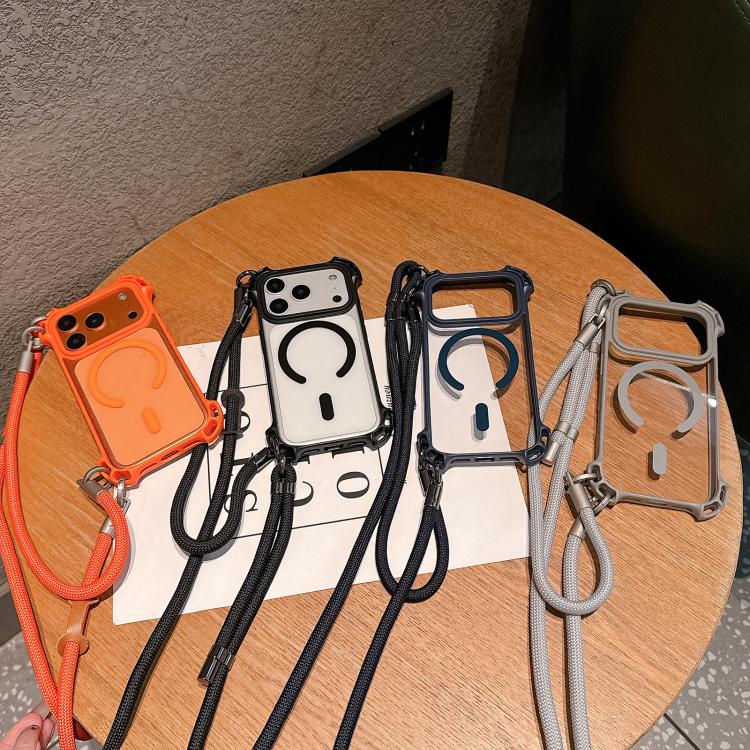 Custodia per telefono magnetica antiurto in acrilico a quattro angoli in stile drone con cordino lungo e corto., For iPhone 12, For iPhone 12 Pro Max, For iPhone 12 Pro, For iPhone 11