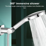 Supporto per soffione doccia in acciaio inox senza foratura, girevole a 360 gradi, con base universale regolabile.