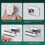 Supporto per soffione doccia in acciaio inox senza foratura, girevole a 360 gradi, con base universale regolabile.