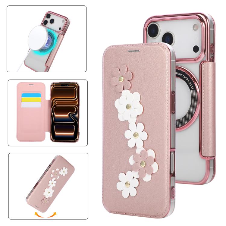 Porta carte magnetico con motivo floreale, custodia per telefono in ecopelle, For iPhone 17 Pro Max, For iPhone 17 Pro, For iPhone 17, For iPhone Air