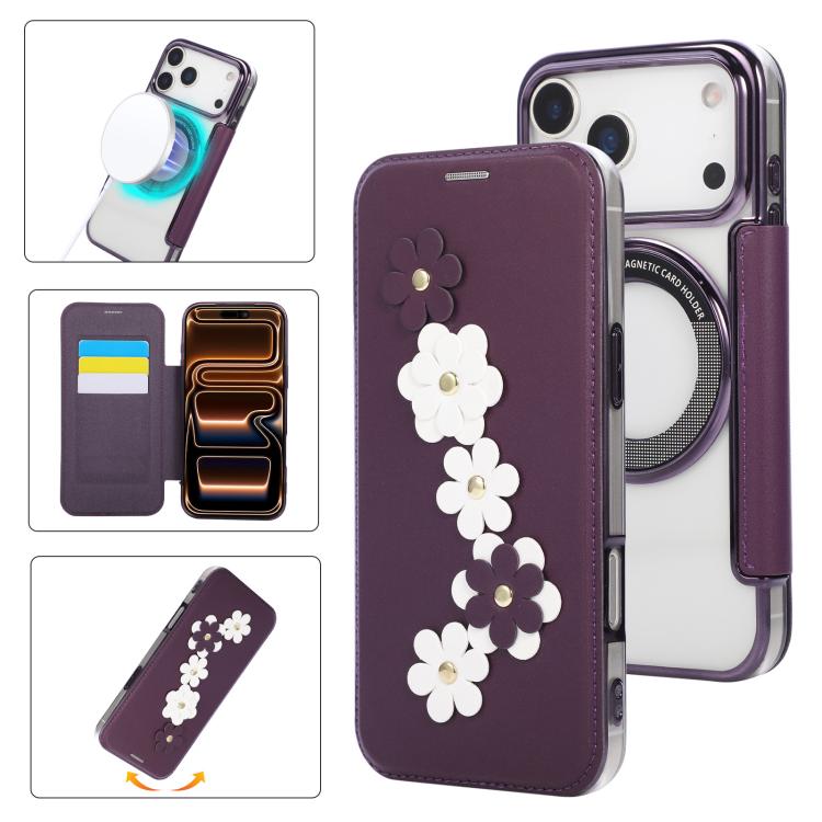 Porta carte magnetico con motivo floreale, custodia per telefono in ecopelle, For iPhone 17 Pro Max, For iPhone 17 Pro, For iPhone 17, For iPhone Air
