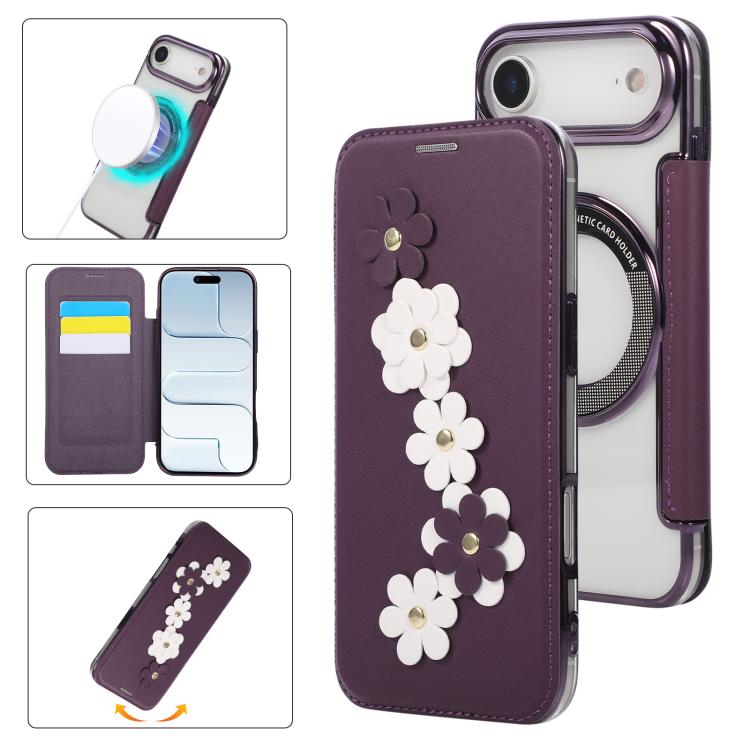 Porta carte magnetico con motivo floreale, custodia per telefono in ecopelle, For iPhone 17 Pro Max, For iPhone 17 Pro, For iPhone 17, For iPhone Air