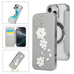 Porta carte magnetico con motivo floreale, custodia per telefono in ecopelle, For iPhone 16 Pro Max, For iPhone 16 Pro, For iPhone 16 Plus, For iPhone 16