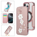 Porta carte magnetico con motivo floreale, custodia per telefono in ecopelle, For iPhone 16 Pro Max, For iPhone 16 Pro, For iPhone 16 Plus, For iPhone 16