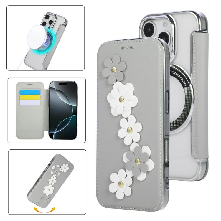 Porta carte magnetico con motivo floreale, custodia per telefono in ecopelle, For iPhone 16 Pro Max, For iPhone 16 Pro, For iPhone 16 Plus, For iPhone 16