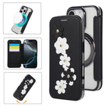 Porta carte magnetico con motivo floreale, custodia per telefono in ecopelle, For iPhone 16 Pro Max, For iPhone 16 Pro, For iPhone 16 Plus, For iPhone 16