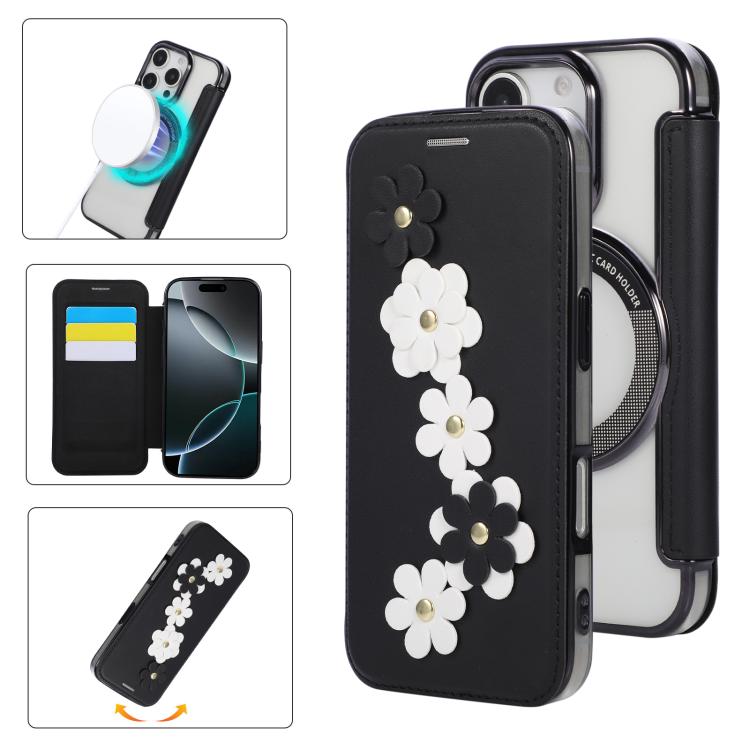 Porta carte magnetico con motivo floreale, custodia per telefono in ecopelle, For iPhone 16 Pro Max, For iPhone 16 Pro, For iPhone 16 Plus, For iPhone 16