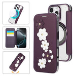 Porta carte magnetico con motivo floreale, custodia per telefono in ecopelle, For iPhone 16 Pro Max, For iPhone 16 Pro, For iPhone 16 Plus, For iPhone 16