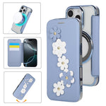 Porta carte magnetico con motivo floreale, custodia per telefono in ecopelle, For iPhone 16 Pro Max, For iPhone 16 Pro, For iPhone 16 Plus, For iPhone 16