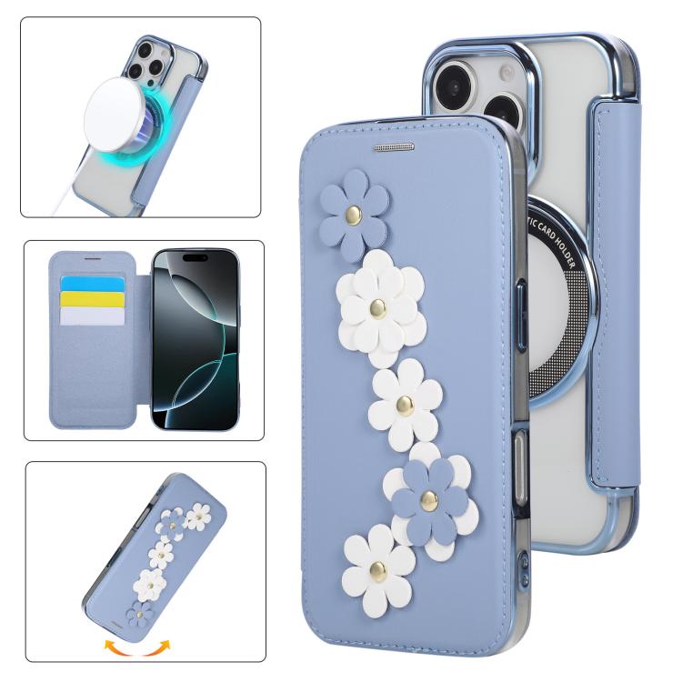 Porta carte magnetico con motivo floreale, custodia per telefono in ecopelle, For iPhone 16 Pro Max, For iPhone 16 Pro, For iPhone 16 Plus, For iPhone 16