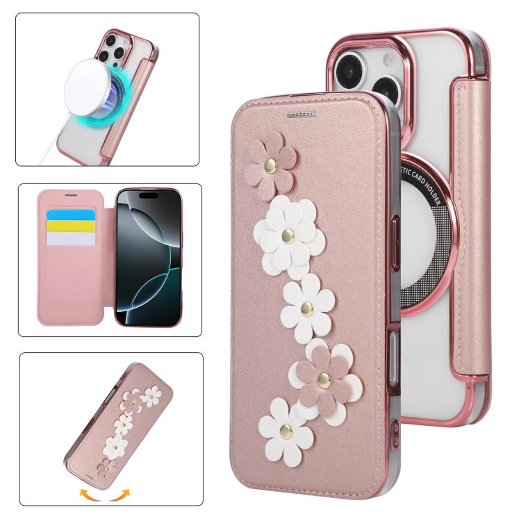 Porta carte magnetico con motivo floreale, custodia per telefono in ecopelle, For iPhone 16 Pro Max, For iPhone 16 Pro, For iPhone 16 Plus, For iPhone 16
