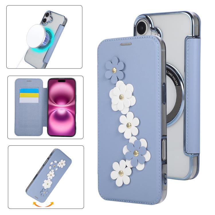 Porta carte magnetico con motivo floreale, custodia per telefono in ecopelle, For iPhone 16 Pro Max, For iPhone 16 Pro, For iPhone 16 Plus, For iPhone 16