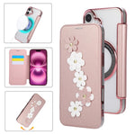 Porta carte magnetico con motivo floreale, custodia per telefono in ecopelle, For iPhone 16 Pro Max, For iPhone 16 Pro, For iPhone 16 Plus, For iPhone 16
