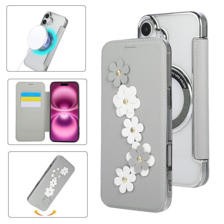 Porta carte magnetico con motivo floreale, custodia per telefono in ecopelle, For iPhone 16 Pro Max, For iPhone 16 Pro, For iPhone 16 Plus, For iPhone 16