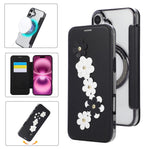 Porta carte magnetico con motivo floreale, custodia per telefono in ecopelle, For iPhone 16 Pro Max, For iPhone 16 Pro, For iPhone 16 Plus, For iPhone 16