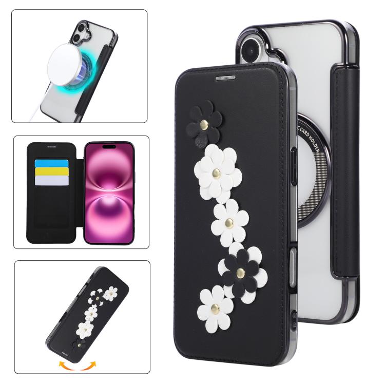 Porta carte magnetico con motivo floreale, custodia per telefono in ecopelle, For iPhone 16 Pro Max, For iPhone 16 Pro, For iPhone 16 Plus, For iPhone 16