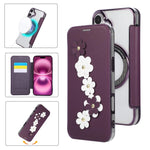 Porta carte magnetico con motivo floreale, custodia per telefono in ecopelle, For iPhone 16 Pro Max, For iPhone 16 Pro, For iPhone 16 Plus, For iPhone 16