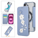 Porta carte magnetico con motivo floreale, custodia per telefono in ecopelle, For iPhone 16 Pro Max, For iPhone 16 Pro, For iPhone 16 Plus, For iPhone 16