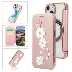 Porta carte magnetico con motivo floreale, custodia per telefono in ecopelle, For iPhone 15 Pro Max, For iPhone 15 Pro, For iPhone 14 Plus / 15 Plus, For iPhone 13 / 14