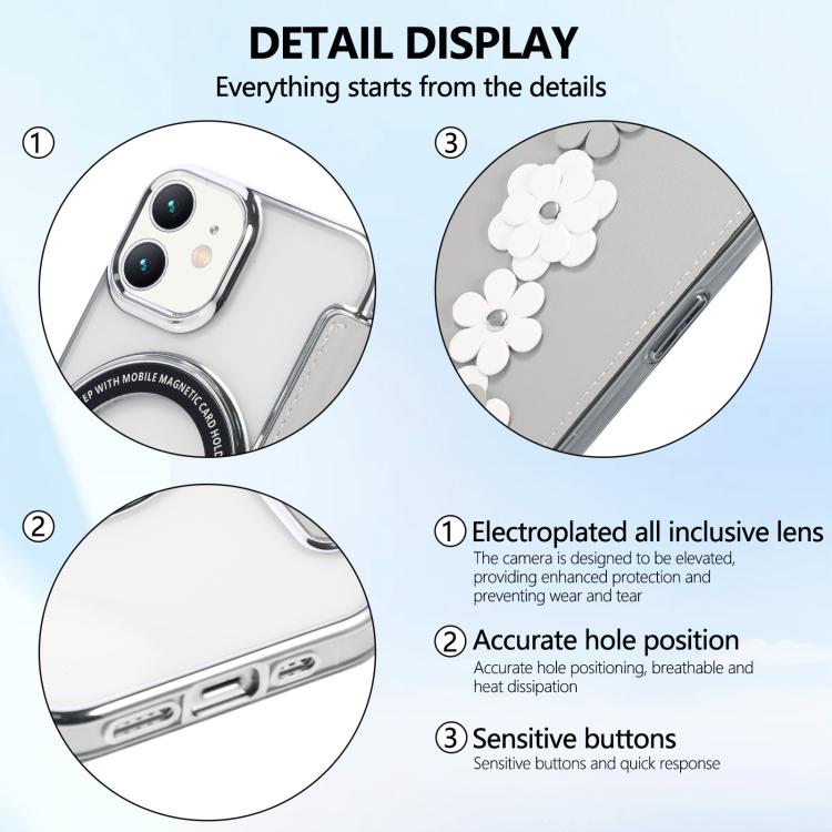 Porta carte magnetico con motivo floreale, custodia per telefono in ecopelle, For iPhone 12 / 12 Pro, For iPhone 12 Pro Max