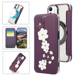 Porta carte magnetico con motivo floreale, custodia per telefono in ecopelle, For iPhone 12 / 12 Pro, For iPhone 12 Pro Max
