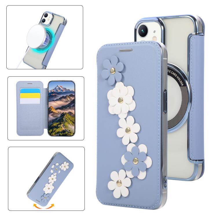 Porta carte magnetico con motivo floreale, custodia per telefono in ecopelle, For iPhone 12 / 12 Pro, For iPhone 12 Pro Max