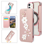 Porta carte magnetico con motivo floreale, custodia per telefono in ecopelle, For iPhone 12 / 12 Pro, For iPhone 12 Pro Max
