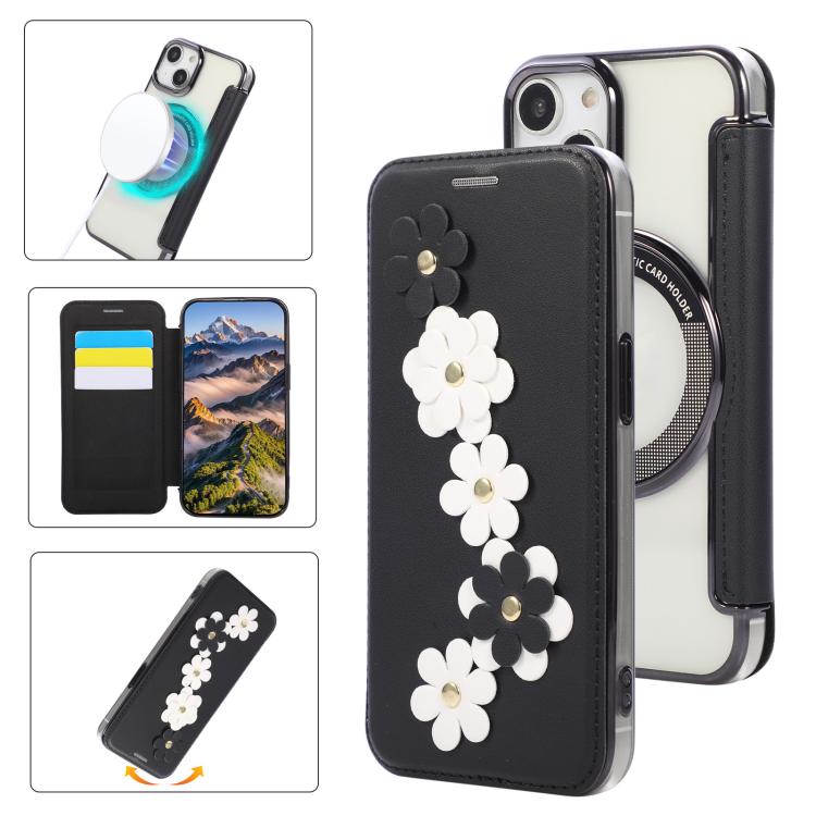 Porta carte magnetico con motivo floreale, custodia per telefono in ecopelle, For iPhone 15 Pro Max, For iPhone 15 Pro, For iPhone 14 Plus / 15 Plus, For iPhone 13 / 14