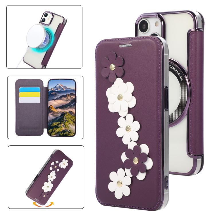Porta carte magnetico con motivo floreale, custodia per telefono in ecopelle, For iPhone 15 Pro Max, For iPhone 15 Pro, For iPhone 14 Plus / 15 Plus, For iPhone 13 / 14