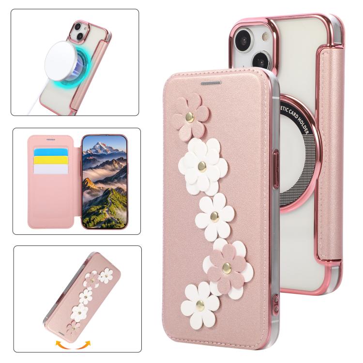 Porta carte magnetico con motivo floreale, custodia per telefono in ecopelle, For iPhone 15 Pro Max, For iPhone 15 Pro, For iPhone 14 Plus / 15 Plus, For iPhone 13 / 14