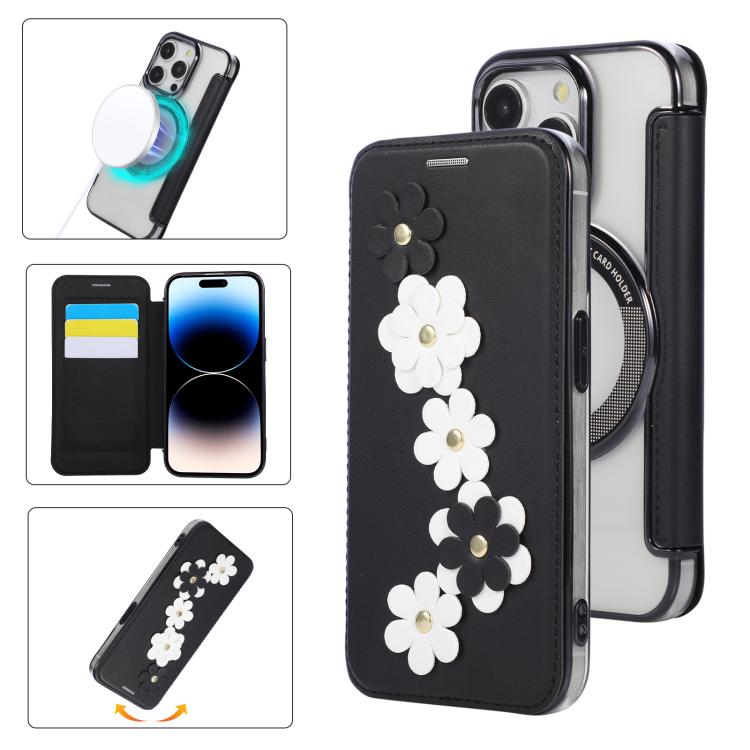 Porta carte magnetico con motivo floreale, custodia per telefono in ecopelle, For iPhone 15 Pro Max, For iPhone 15 Pro, For iPhone 14 Plus / 15 Plus, For iPhone 13 / 14
