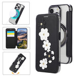 Porta carte magnetico con motivo floreale, custodia per telefono in ecopelle, For iPhone 12 / 12 Pro, For iPhone 12 Pro Max