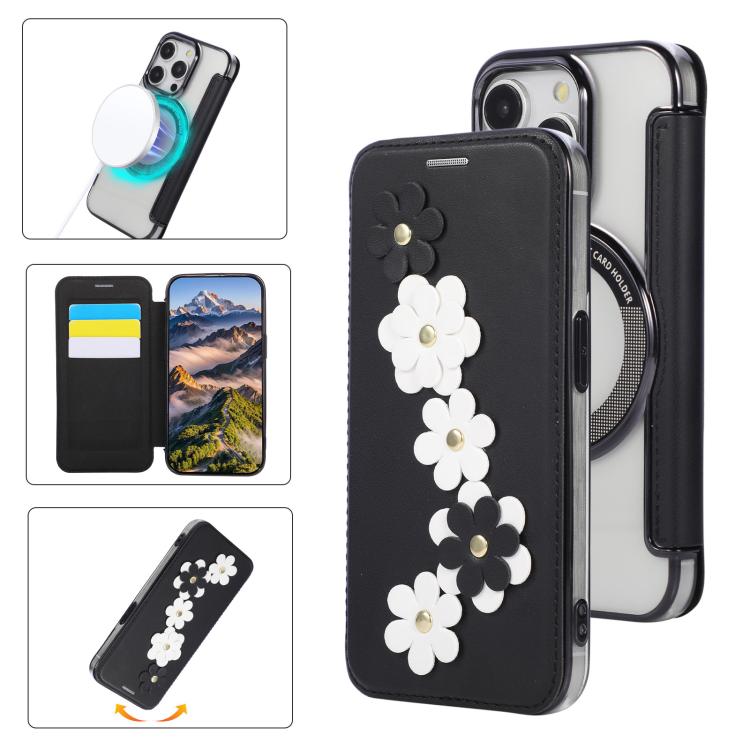 Porta carte magnetico con motivo floreale, custodia per telefono in ecopelle, For iPhone 12 / 12 Pro, For iPhone 12 Pro Max