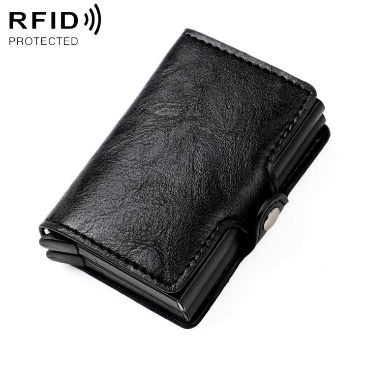 Borsa porta carte RFID a doppio strato in lega di alluminio con texture Crazy Horse KB252