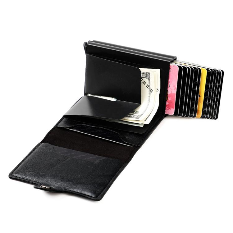 Borsa porta carte RFID a doppio strato in lega di alluminio con texture Crazy Horse KB252